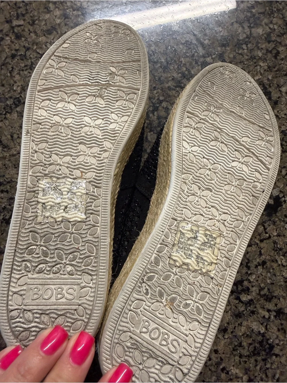 Skechers BOBS Black Slip-On Espadrille Loafers with Sparkle